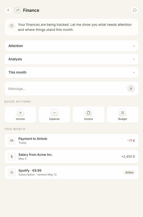 Finance agent screen